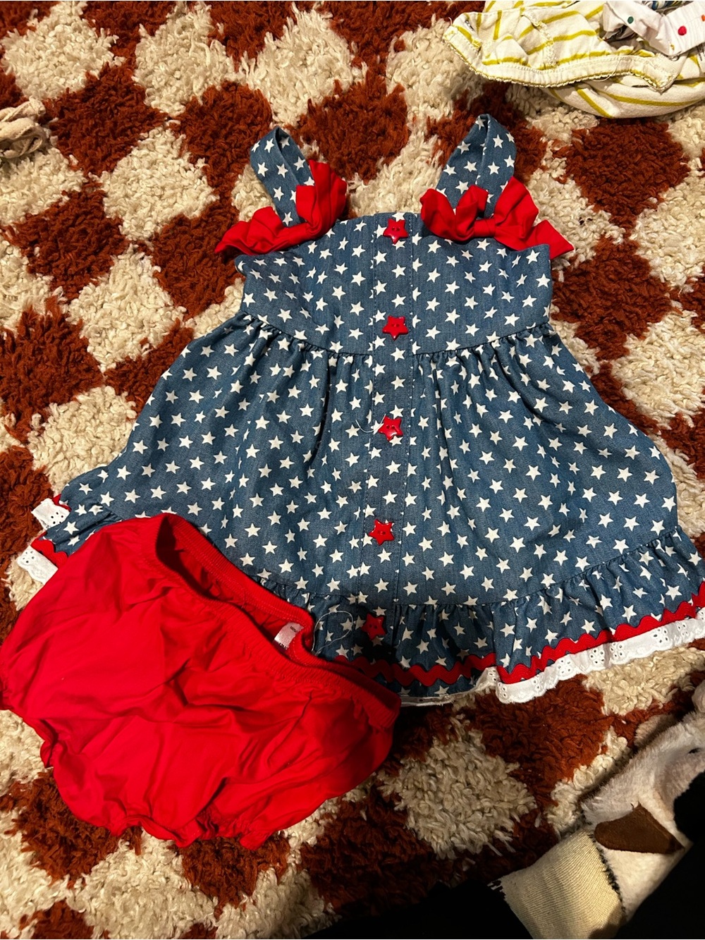 Good Lad Blue Star Print Dress with Red Accents